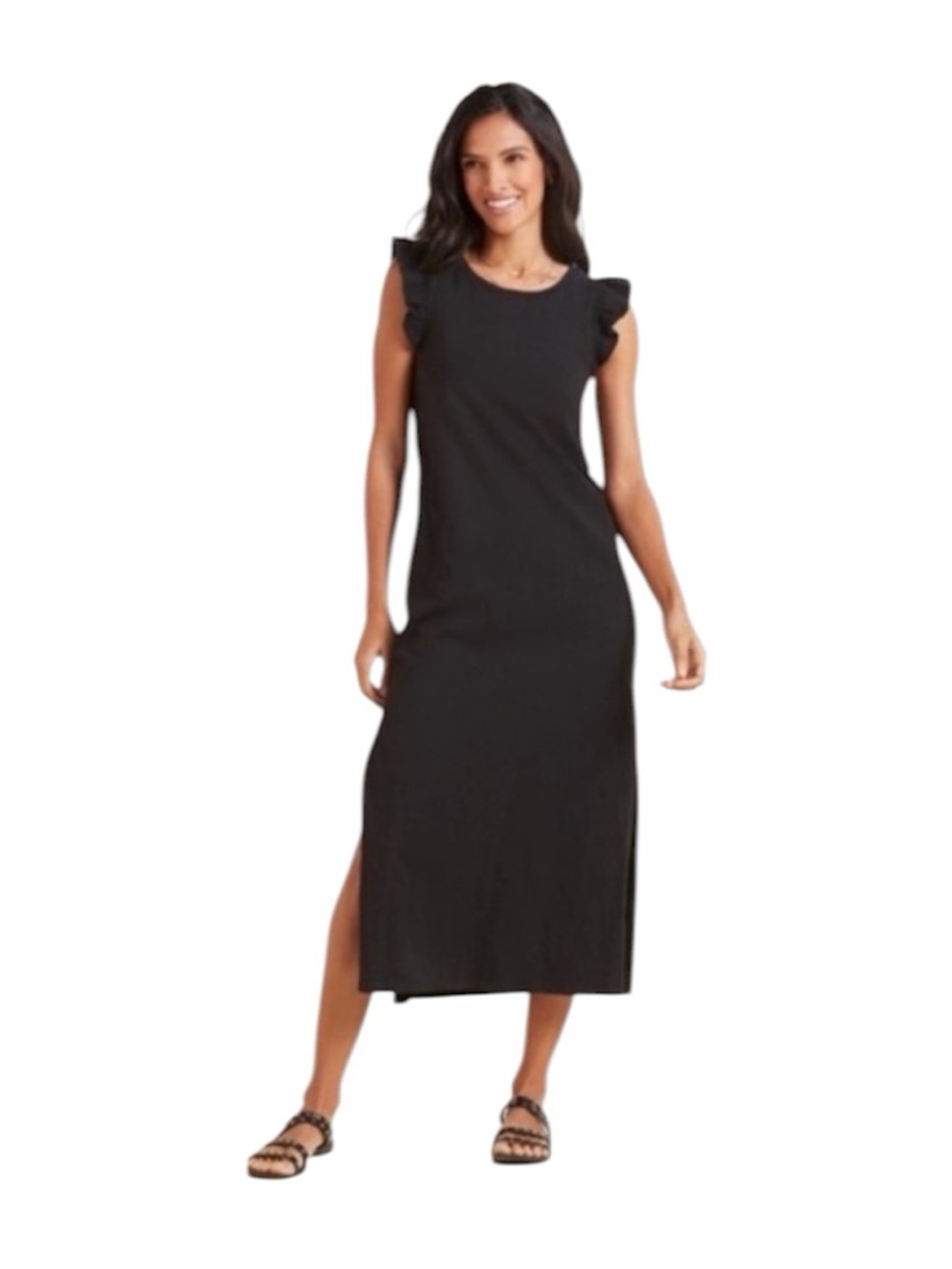 Z Supply Evereve Blakely Black Slub Ruffle Midi Dress Size XS